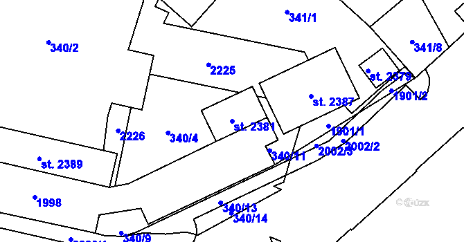 Parcela st. 2381 v KÚ Přelouč, Katastrální mapa