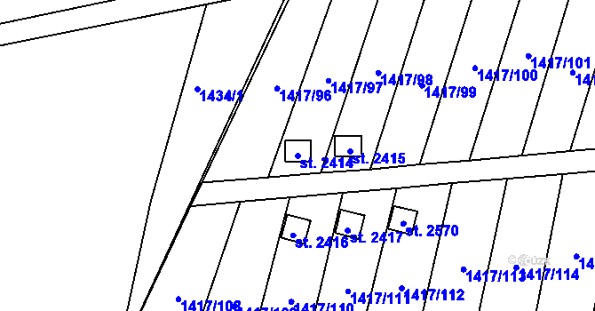 Parcela st. 2414 v KÚ Přelouč, Katastrální mapa