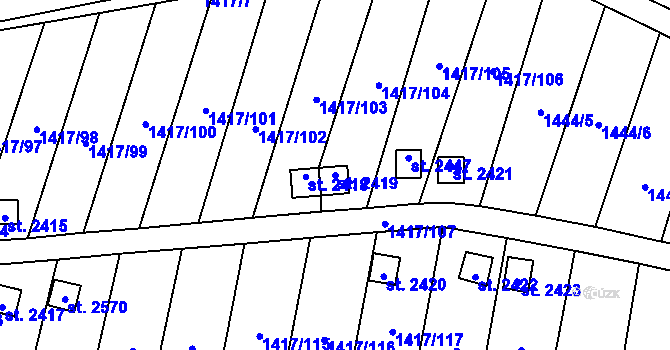 Parcela st. 2419 v KÚ Přelouč, Katastrální mapa