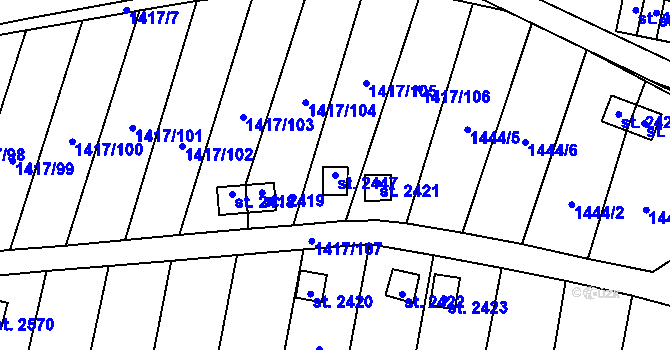 Parcela st. 2447 v KÚ Přelouč, Katastrální mapa
