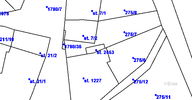Parcela st. 2453 v KÚ Přelouč, Katastrální mapa