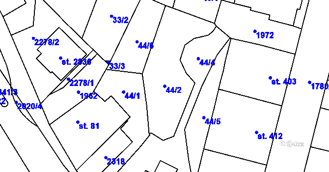 Parcela st. 44/2 v KÚ Přelouč, Katastrální mapa