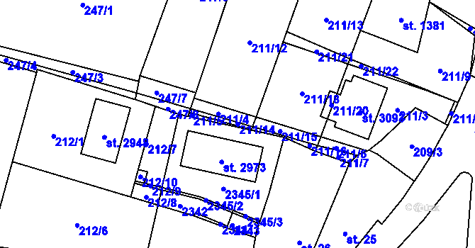 Parcela st. 211/14 v KÚ Přelouč, Katastrální mapa