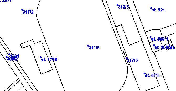Parcela st. 311/5 v KÚ Přelouč, Katastrální mapa