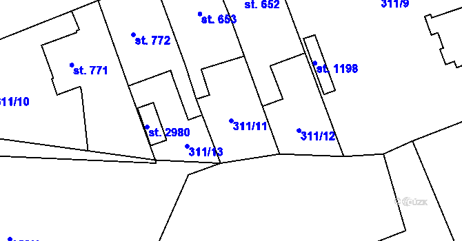 Parcela st. 311/11 v KÚ Přelouč, Katastrální mapa