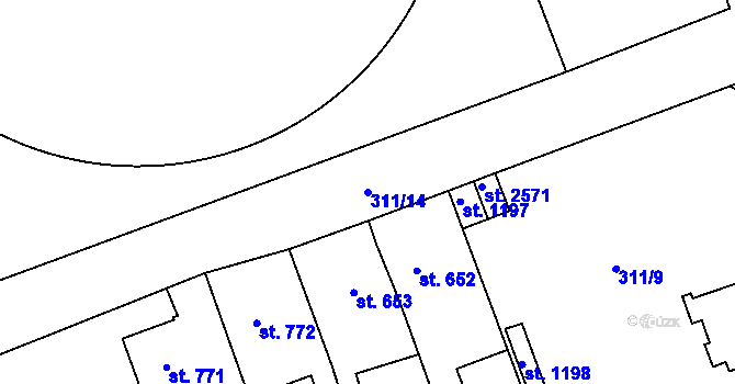 Parcela st. 311/14 v KÚ Přelouč, Katastrální mapa