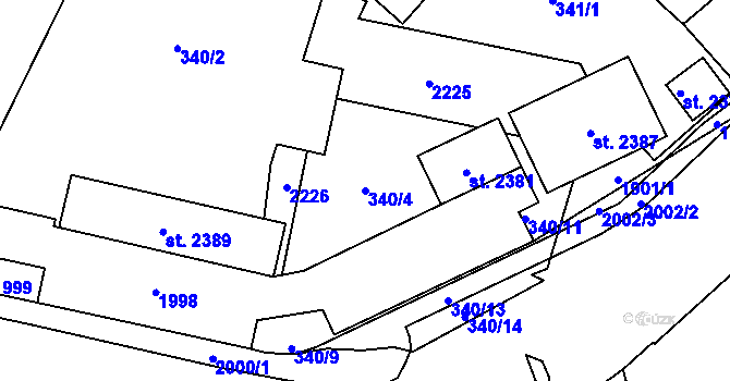 Parcela st. 340/4 v KÚ Přelouč, Katastrální mapa