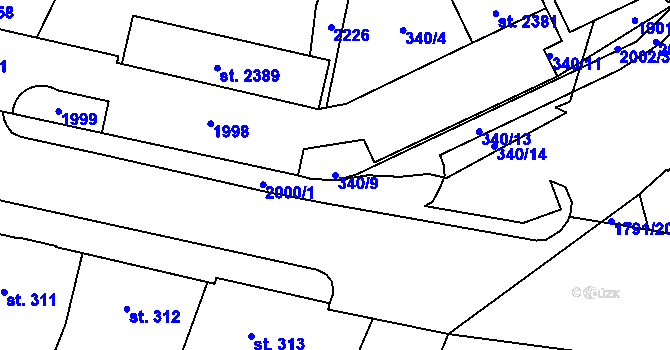 Parcela st. 340/9 v KÚ Přelouč, Katastrální mapa