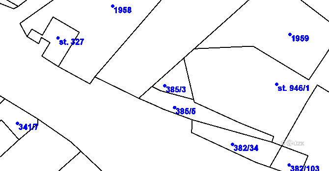 Parcela st. 385/3 v KÚ Přelouč, Katastrální mapa