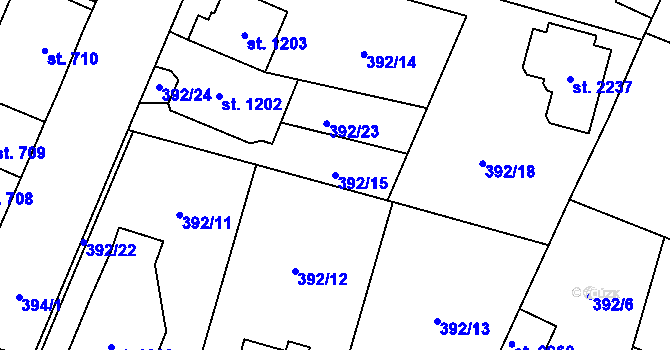 Parcela st. 392/15 v KÚ Přelouč, Katastrální mapa