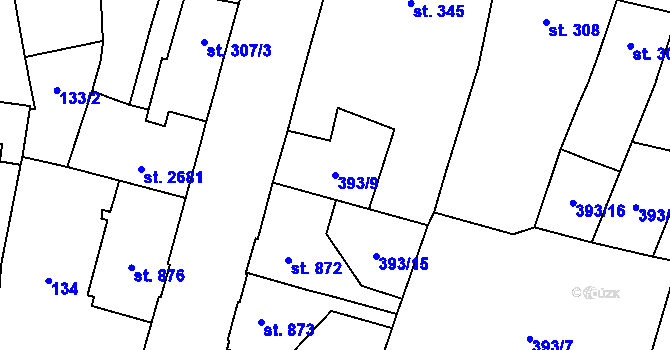 Parcela st. 393/9 v KÚ Přelouč, Katastrální mapa