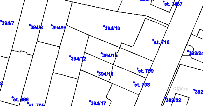 Parcela st. 394/15 v KÚ Přelouč, Katastrální mapa