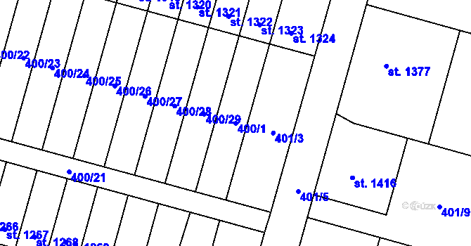Parcela st. 400/1 v KÚ Přelouč, Katastrální mapa