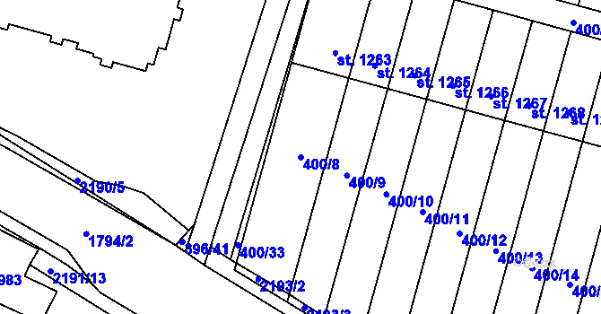 Parcela st. 400/8 v KÚ Přelouč, Katastrální mapa
