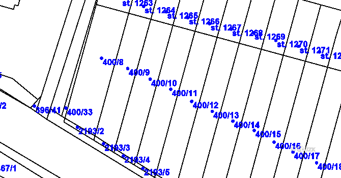 Parcela st. 400/11 v KÚ Přelouč, Katastrální mapa