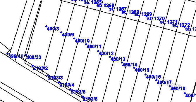 Parcela st. 400/12 v KÚ Přelouč, Katastrální mapa
