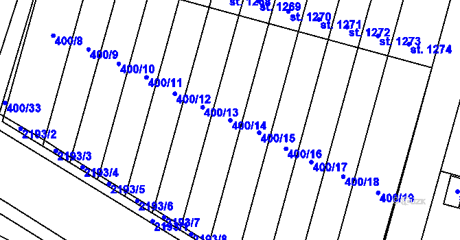 Parcela st. 400/14 v KÚ Přelouč, Katastrální mapa