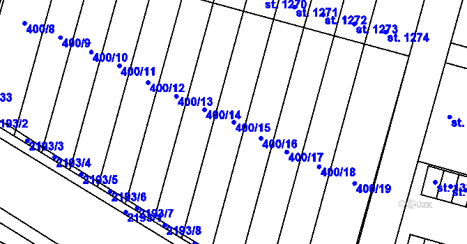 Parcela st. 400/15 v KÚ Přelouč, Katastrální mapa