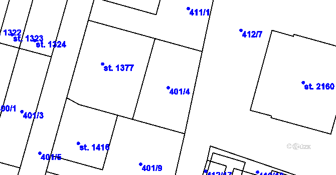 Parcela st. 401/4 v KÚ Přelouč, Katastrální mapa