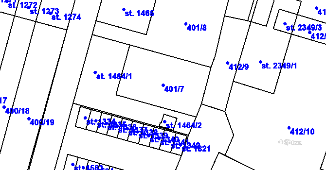 Parcela st. 401/7 v KÚ Přelouč, Katastrální mapa