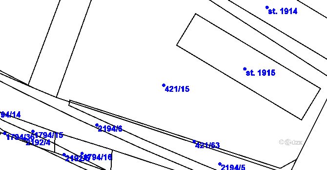 Parcela st. 421/15 v KÚ Přelouč, Katastrální mapa