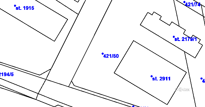 Parcela st. 421/50 v KÚ Přelouč, Katastrální mapa