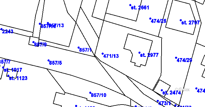 Parcela st. 471/13 v KÚ Přelouč, Katastrální mapa