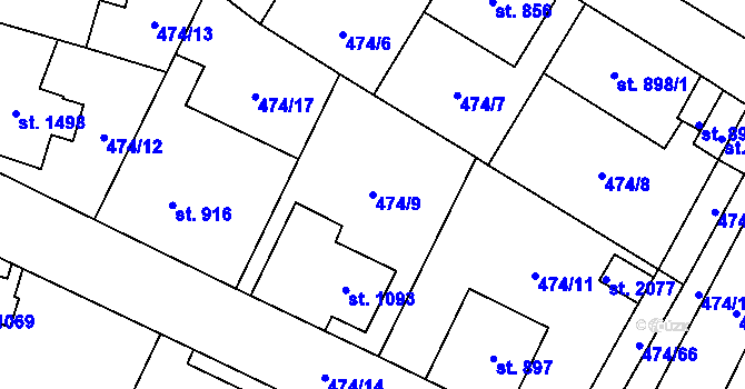 Parcela st. 474/9 v KÚ Přelouč, Katastrální mapa