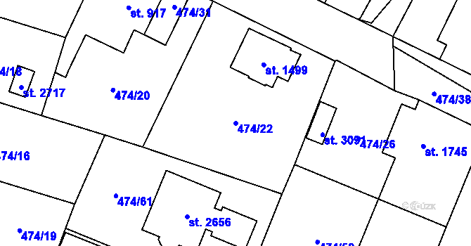 Parcela st. 474/22 v KÚ Přelouč, Katastrální mapa