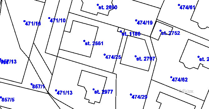 Parcela st. 474/25 v KÚ Přelouč, Katastrální mapa
