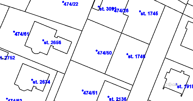 Parcela st. 474/50 v KÚ Přelouč, Katastrální mapa