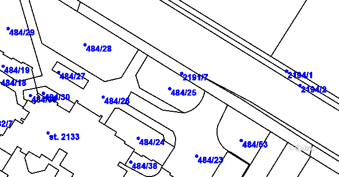 Parcela st. 484/25 v KÚ Přelouč, Katastrální mapa