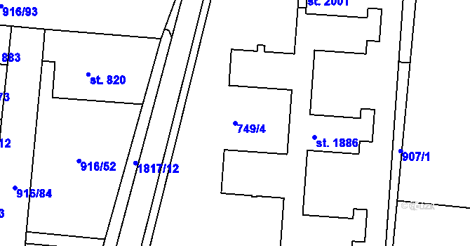 Parcela st. 749/4 v KÚ Přelouč, Katastrální mapa