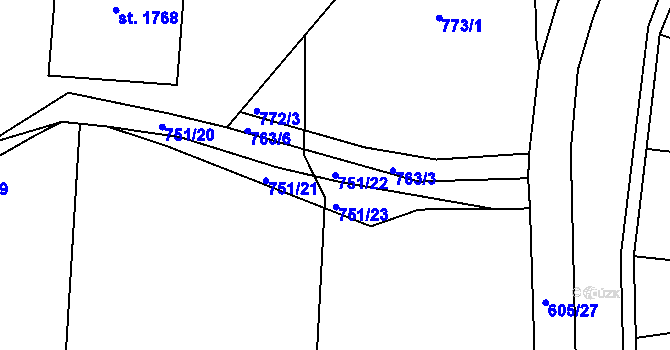 Parcela st. 751/22 v KÚ Přelouč, Katastrální mapa