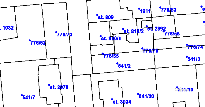 Parcela st. 776/55 v KÚ Přelouč, Katastrální mapa