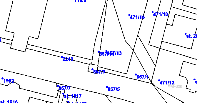 Parcela st. 857/14 v KÚ Přelouč, Katastrální mapa