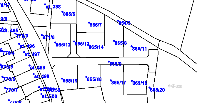 Parcela st. 865 v KÚ Přelouč, Katastrální mapa