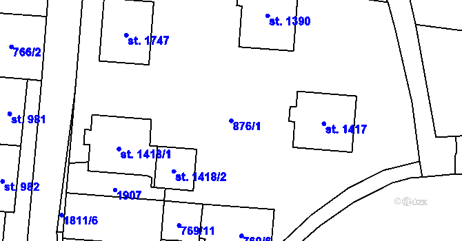 Parcela st. 876/1 v KÚ Přelouč, Katastrální mapa