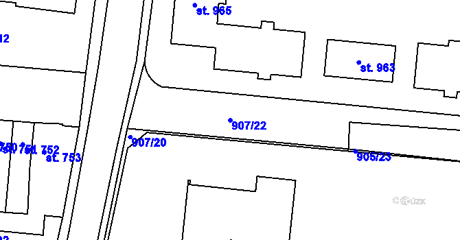 Parcela st. 907/22 v KÚ Přelouč, Katastrální mapa