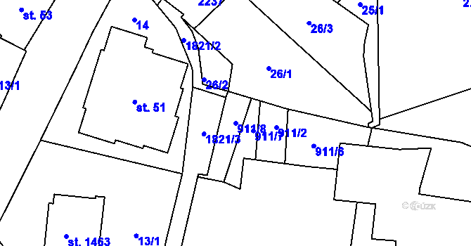 Parcela st. 911/8 v KÚ Přelouč, Katastrální mapa