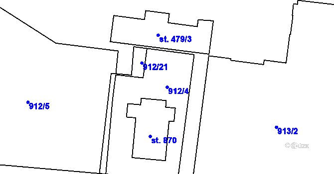 Parcela st. 912/4 v KÚ Přelouč, Katastrální mapa