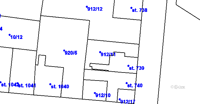 Parcela st. 912/11 v KÚ Přelouč, Katastrální mapa