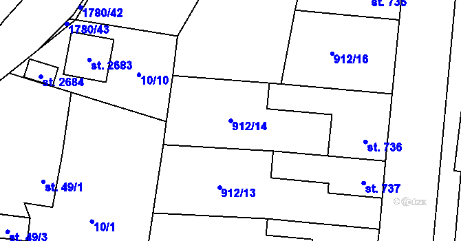 Parcela st. 912/14 v KÚ Přelouč, Katastrální mapa