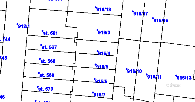 Parcela st. 916/4 v KÚ Přelouč, Katastrální mapa