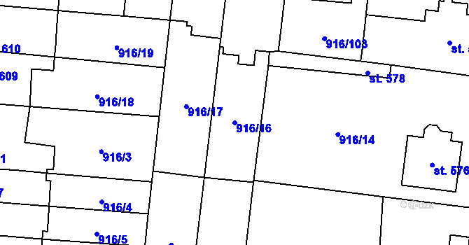 Parcela st. 916/16 v KÚ Přelouč, Katastrální mapa