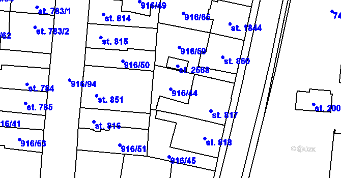 Parcela st. 916/44 v KÚ Přelouč, Katastrální mapa