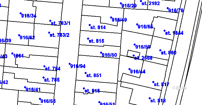 Parcela st. 916/50 v KÚ Přelouč, Katastrální mapa
