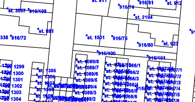 Parcela st. 916/100 v KÚ Přelouč, Katastrální mapa
