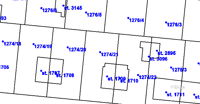 Parcela st. 1274/21 v KÚ Přelouč, Katastrální mapa