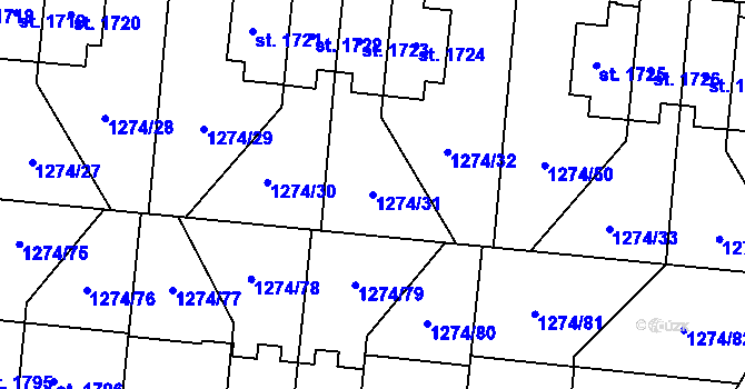 Parcela st. 1274/31 v KÚ Přelouč, Katastrální mapa